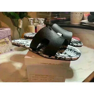 Camo Black Square Open Toe Mule Slide Sandal